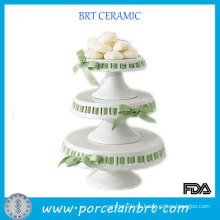 Hochzeit 3 ​​Tier Keramik Kuchen Stand mit Ribbon Dekorieren Kuchen
